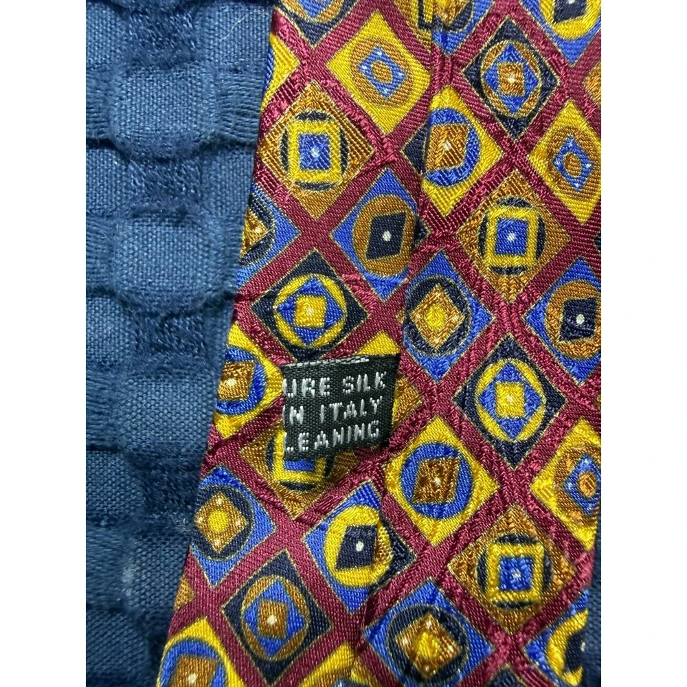 Stefano Ricci Fifth Avenue Tie 100% Italian Silk Gold Red Geometric